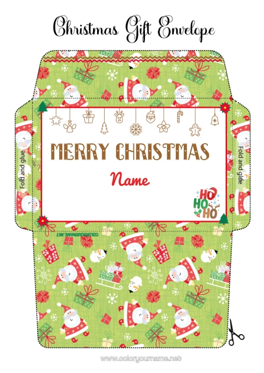 Colouring page to print Father Christmas Christmas Envelope Print Envelope Gift Wrap Envelope Ho Ho Ho