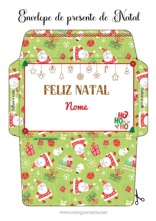 Página de desenho para imprimir Pai Natal Natal Envelope Envelope Para Imprimir Envelope De Embalagem De Presente Ho Ho Ho