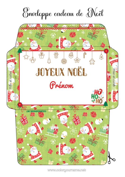 Coloriage à imprimer Père Noël Noël Enveloppe Enveloppe À Imprimer Enveloppe Emballage Cadeau Ho Ho Ho