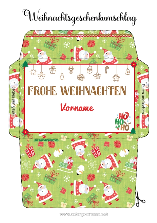 Malvorlage zum Ausdrucken Weihnachtsmann Weihnachten Umschlag Bedruckbare Umschläge Geschenkverpackungsumschlag Ho Ho Ho