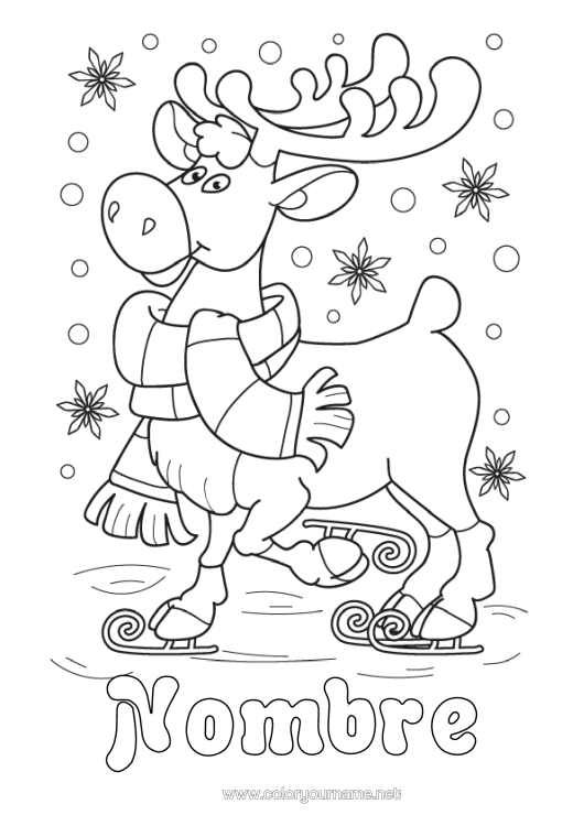 Dibujo para colorear para imprimir Nieve Reno Animales Animales Del Bosque Ciervo Bufanda Deportes De Invierno Patinaje Artístico