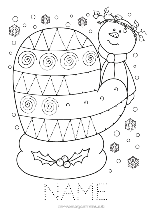 Coloring page to print Snow Winter Snowman Children's Activities Snowflakes Mitten Easy Coloring Pages Trace And Color