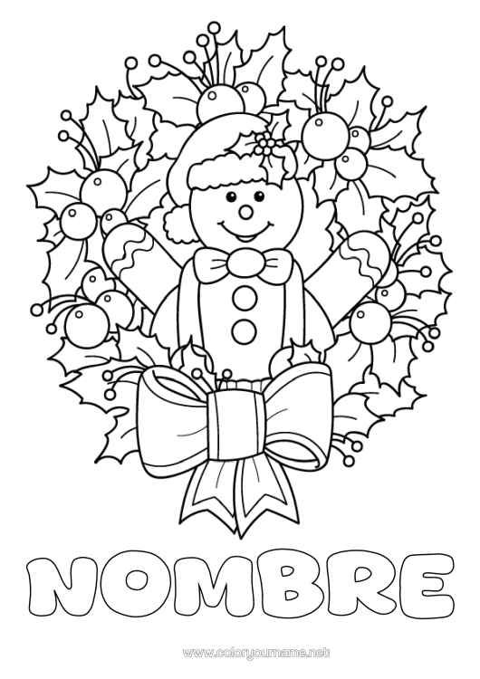 Dibujo para colorear para imprimir Pan De Jengibre Corona Navideña Acebo