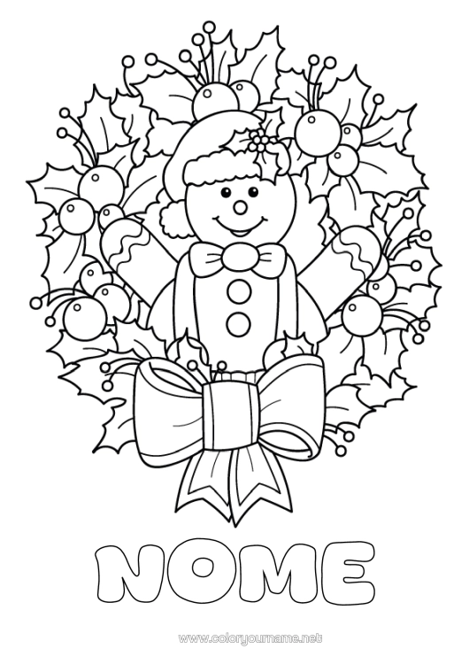 Página de desenho para imprimir Pão De Gengibre Coroa De Natal Azevinho