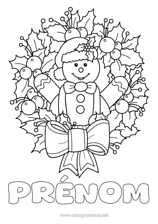 Coloriage à imprimer Pain D'épices Couronne De Noël Houx