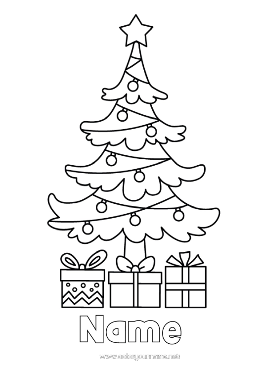 Colouring page to print Gifts Christmas Tree Easy Colouring Pages