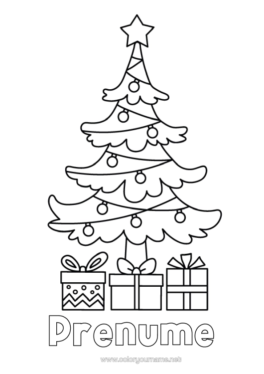 Pagină de colorat de imprimat Cadouri Brad De Crăciun Desene De Colorat Ușoare