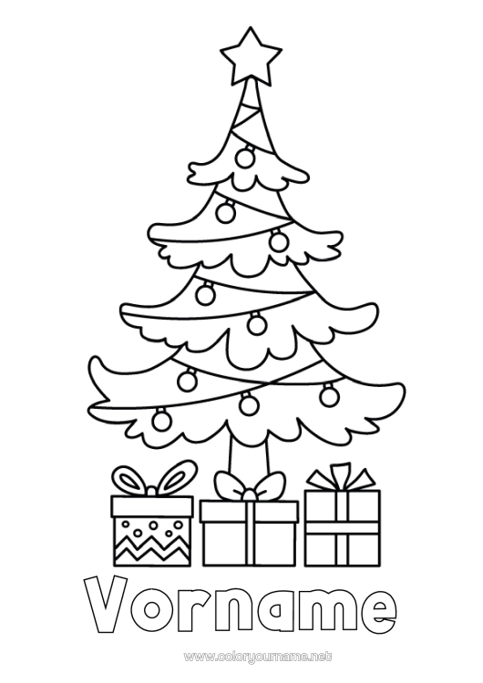 Malvorlage zum Ausdrucken Geschenke Weihnachtsbaum Einfache Ausmalbilder