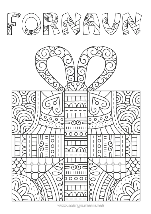 Fargeleggingssiden til utskrift Gaver Komplekse Fargelegginger Zentangle