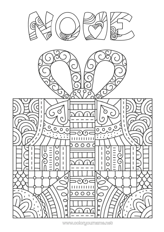 Pagina da colorare da stampare Regali Colorazioni Complesse Zentangle
