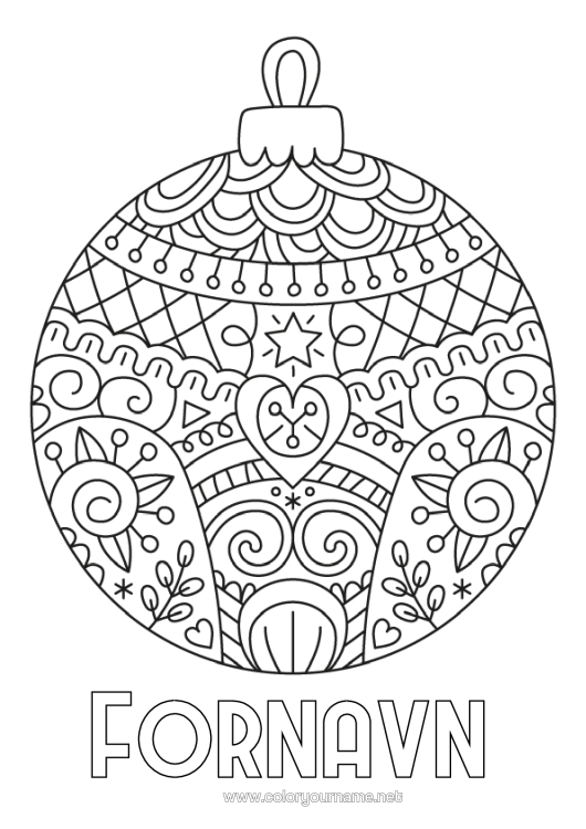 Farvelægningssiden til udskrivning Mandala Julepynt Zentangle