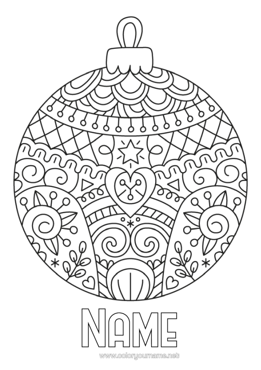 Coloring page to print Mandala Christmas Bauble Zentangle