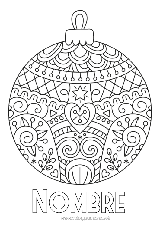 Dibujo para colorear para imprimir Mandala Bolas De Navidad Zentangle