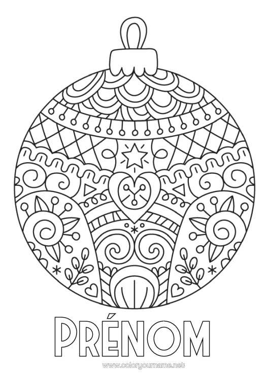Coloriage à imprimer Mandala Boule De Noël Zentangle