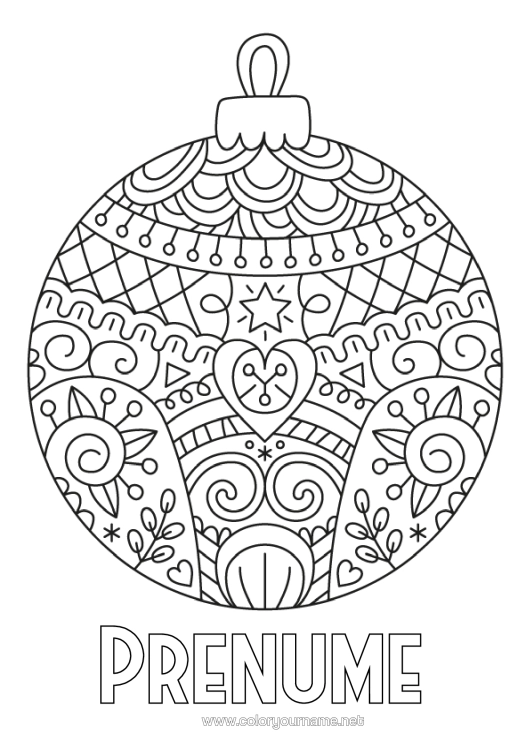 Pagină de colorat de imprimat Mandala Bola De Crăciun Zentangle