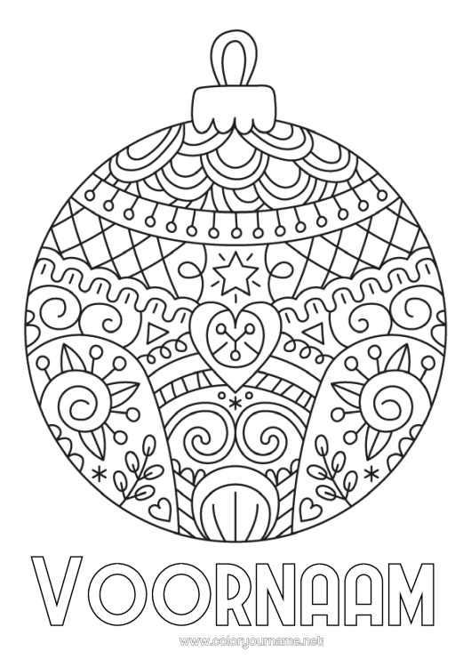 Kleurplaat om af te drukken Mandala Kerstbal Zentangle