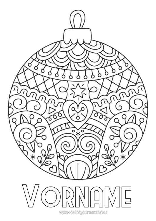 Malvorlage zum Ausdrucken Mandala Weihnachtskugel Zentangle
