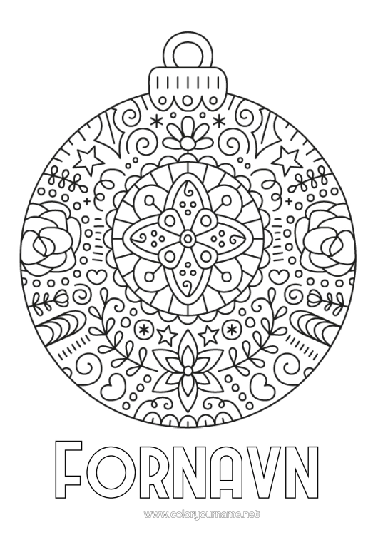 Farvelægningssiden til udskrivning Mandala Julepynt Zentangle