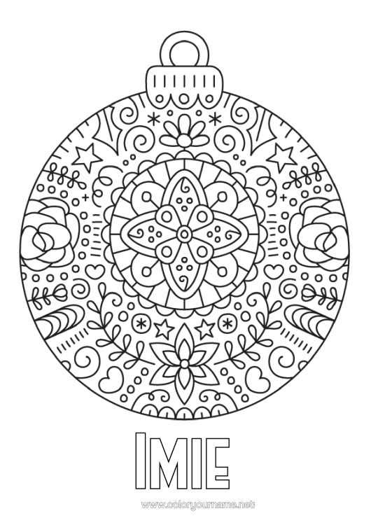 Kolorowanka do wydruku Mandala Bombka Choinkowa Zentangle