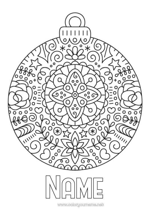 Colouring page to print Mandala Christmas Bauble Zentangle