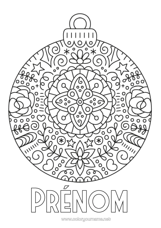 Coloriage à imprimer Mandala Boule De Noël Zentangle