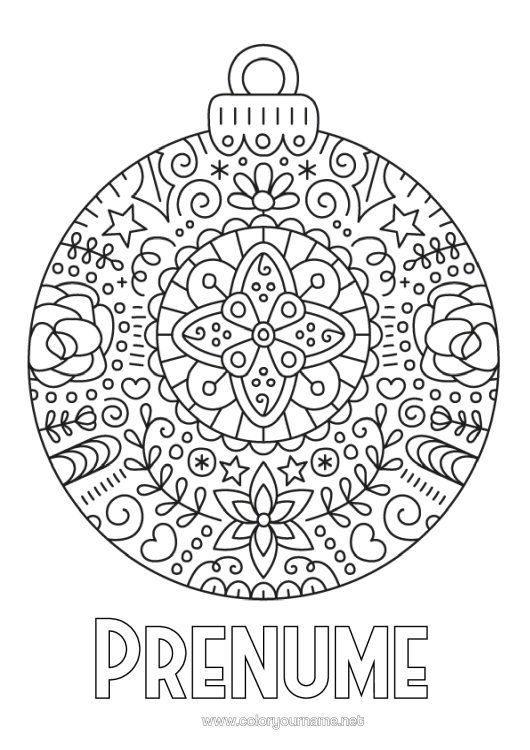 Pagină de colorat de imprimat Mandala Bola De Crăciun Zentangle