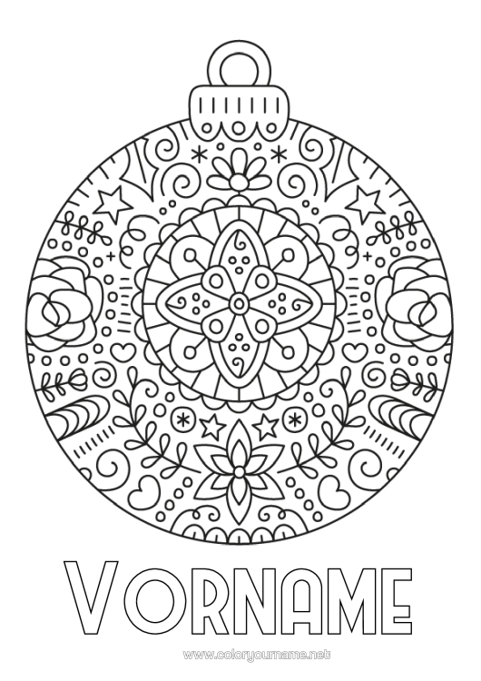 Malvorlage zum Ausdrucken Mandala Weihnachtskugel Zentangle