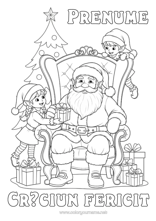 Pagină de colorat de imprimat Cadouri Brad De Crăciun Moș Crăciun Moșneguții De Crăciun Crăciun Desene De Colorat Cu Spiriduși