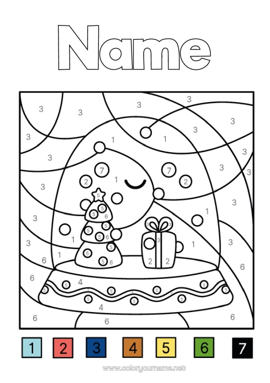 Colouring page to print Snow Winter Gifts Magic Colouring Books Children's Activities Easy Colouring Pages Fir Tree Snow Globe