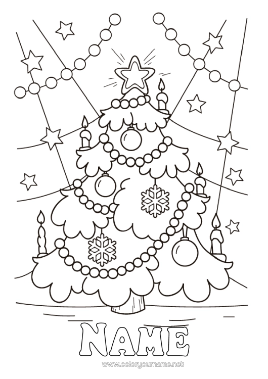 Coloring page to print Christmas Tree Christmas Decorations Christmas Tinsel