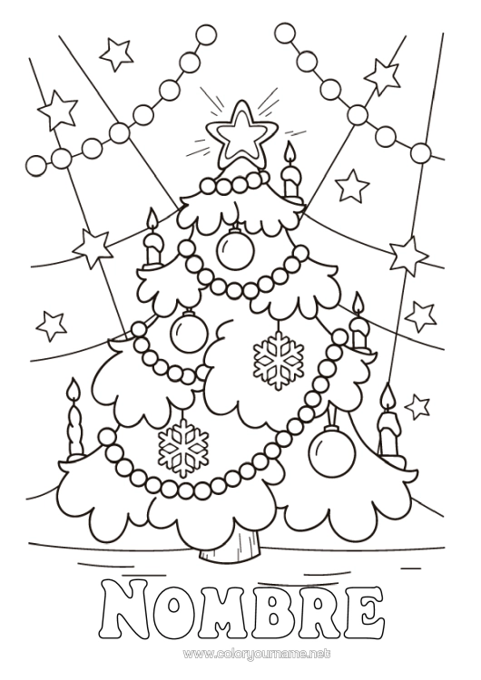 Dibujo para colorear para imprimir Árbol De Navidad Decoración Navideña Guirnalda De Navidad