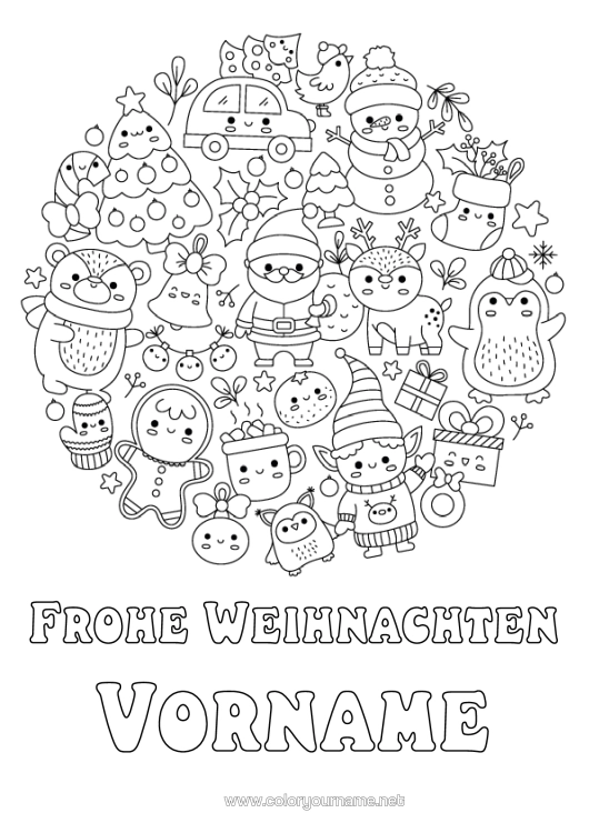Malvorlage zum Ausdrucken Weihnachtsbaum Weihnachtsmann Schneemann Weihnachtself Mandala Weihnachten Kawaii Pinguin, Pinguin Pfefferminz Symbole Vögel Und Fliegende Säugetiere Waldtiere Hirsch Weihnachtssocke