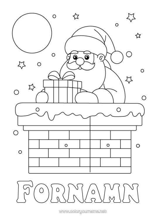 Färgläggningssida att skriva ut Gåvor Jultomten Jul Eldstad Lätta Målarbilder