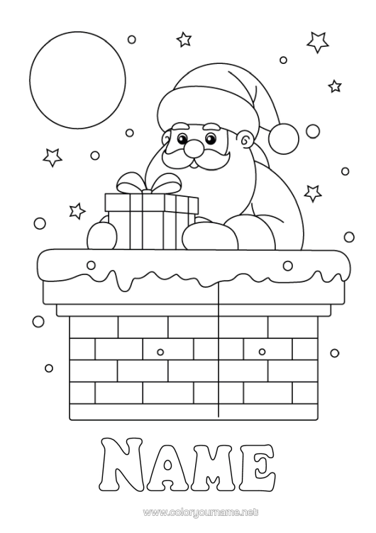 Coloring page to print Gifts Santa Claus Christmas Chimney Easy Coloring Pages