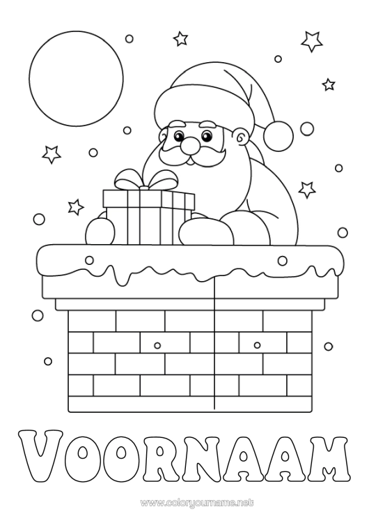 Kleurplaat om af te drukken Cadeaus Kerstman Kerstmis Open Haard Eenvoudige Kleurplaten