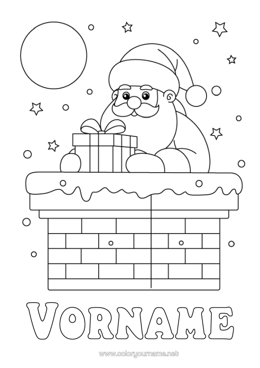 Malvorlage zum Ausdrucken Geschenke Weihnachtsmann Weihnachten Kamin Einfache Ausmalbilder