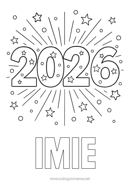 Kolorowanka do wydruku Szczęśliwego Nowego Roku! Fajerwerki Gwiazdy 2026