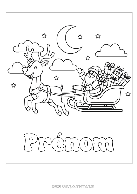Coloriage à imprimer Cadeaux Père Noël Renne Traîneau Animaux De La Forêt