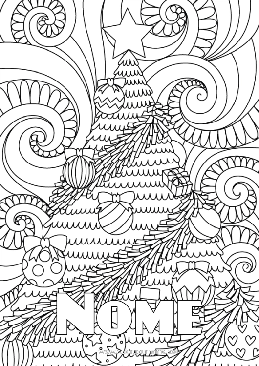 Pagina da colorare da stampare Albero Di Natale Decorazioni Di Natale Colorazioni Complesse Zentangle Abete