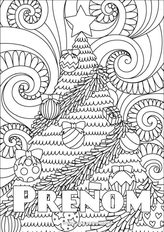 Coloriage à imprimer Sapin De Noël Décorations De Noël Coloriages Complexes Zentangle Sapin