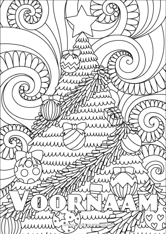 Kleurplaat om af te drukken Kerstboom Kerstversiering Complex Kleurplaten Zentangle Kerstboom