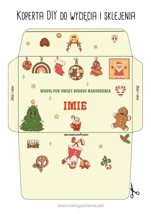 Kolorowanka do wydruku Święty Mikołaj Boże Narodzenie Bombka Choinkowa Dekoracje Świąteczne Piernik Koperta Koperta Do Druku Koperta Świąteczna