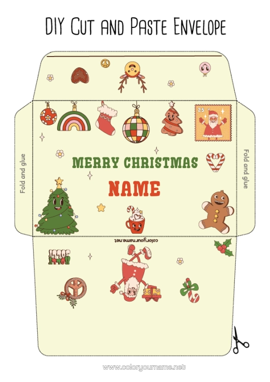 Colouring page to print Father Christmas Christmas Christmas Bauble Christmas Decorations Gingerbread Envelope Print Envelope Christmas Envelope