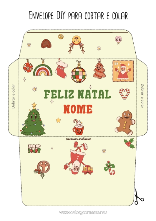 Página de desenho para imprimir Pai Natal Natal Bola De Natal Decorações De Natal Pão De Gengibre Envelope Envelope Para Imprimir Envelope De Natal