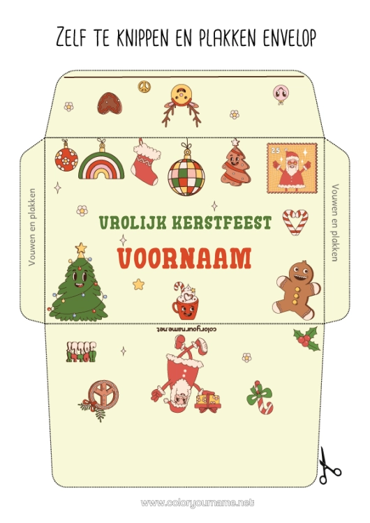 Kleurplaat om af te drukken Kerstman Kerstmis Kerstbal Kerstversiering Peperkoek Envelop Afdrukbare Enveloppen Kerstenvelop