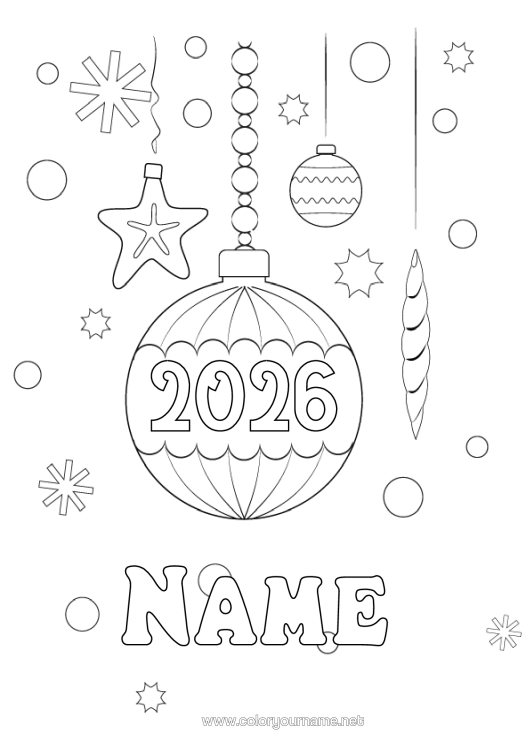Coloring page to print Christmas Bauble Christmas Decorations Sea Shell Marine Or Aquatic Animals Customizable Year 2026 2027 2028 2029