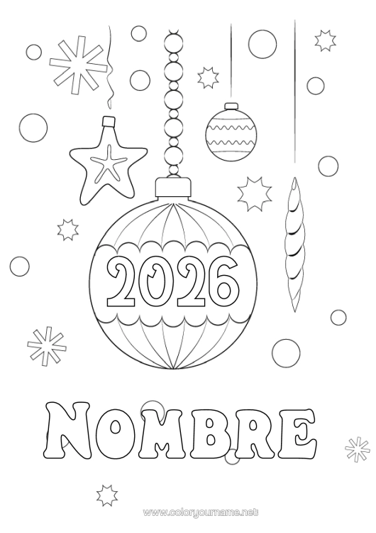 Dibujo para colorear para imprimir Bolas De Navidad Decoración Navideña Conchas Marinas Animales Marinos O Acuáticos Año Personalizable 2026 2027 2028 2029