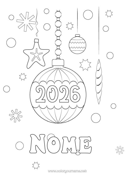 Pagina da colorare da stampare Palla Di Natale Decorazioni Di Natale Conchiglie Animali Marini O Acquatici Anno Personalizzabile 2026 2027 2028 2029