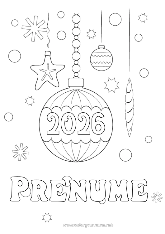 Pagină de colorat de imprimat Bola De Crăciun Decorațiuni De Crăciun Scoici Animale Marine Sau Acvatice An Personalizabil 2026 2027 2028 2029