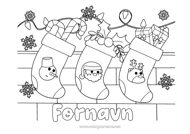 Fargeleggingssiden til utskrift Jul Juledekorasjoner Sukkertøy Peis Julesokk